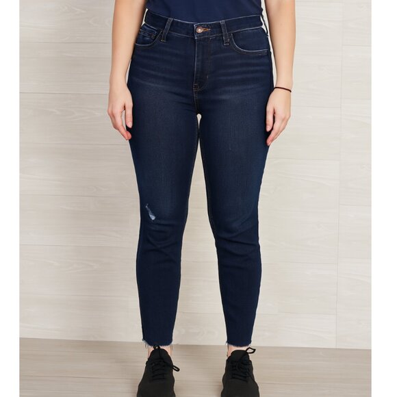 J Brand Women's Dark Blue Maria High Rise Frayed Hem Ankle Skinny Jeans size 28 - Picture 1 of 9